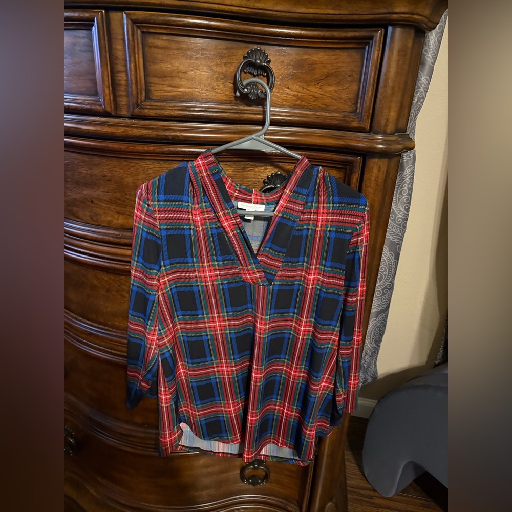 Charter Club Red and Blue Plaid Top Long Sleeved